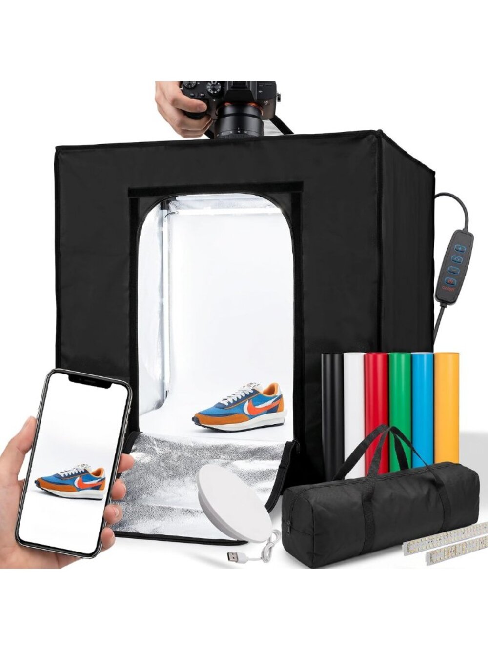 24” Photo Studio Light Box with LED Lighting & 6 Colorful Backdrops for